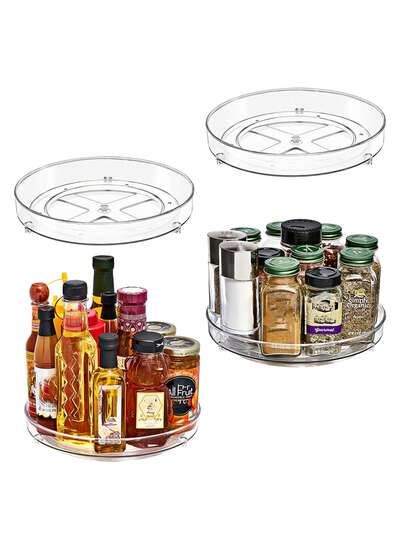 1/2 صينية سوزان المنحنية القابلة للتدوير و رف التوابل المستدير بقطر 9.25 بوصة، صينية بلاستيكية لا تلامس الطعام، قابلة للتدوير 360 درجة بحرية، منظم تخزين المطبخ، أدوات المطبخ، ملحقات تخزين المطبخ للزجاجات التوابل والزيوت والتوابل والأدوات، منظم متعدد الأغراض للمطبخ والحمام والمكتب وديكور المنزل