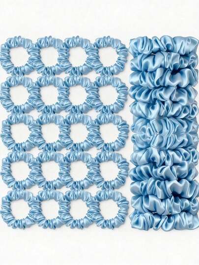 5/10/20 piezas Scrunchies de pelo azules pequeños, lazos de pelo de satén de unicolor, bandas elásticas de alta calidad que no dañan, adecuados para el estilo francés para uso diario en verano, regalos, novias, bodas, playa, vacaciones, coletas