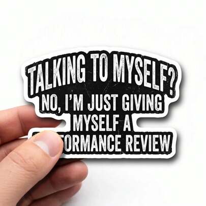 1 Pc Performance Review Themed Vinyl Sticker, Humorous Work Quote Decal For Adults To Decorate Laptops Water Bottles Skateboards Luggage, Distressed Block Letter Design For Adding A Lighthearted Touch To Daily Essentials And Office Gear, Playful Text For Personalizing Personal Items And Expressing A Relatable Work Mindset