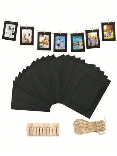 21pcs Set - Colorful Paper Photo Frames, Kraft Paper Hanging Frames Display 4x6 Inch Photos, DIY Paper Frame Stands With Clips And Strings, Suitable For Birthday, Wedding, Anniversary DIY