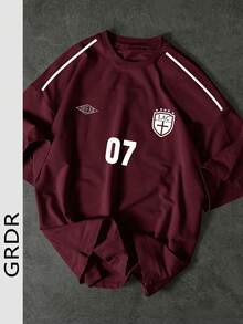 GRDR 男士夏季时尚数字图案印花短袖T恤，适合日常通勤和运动 - 酒紅色 - 查看 2