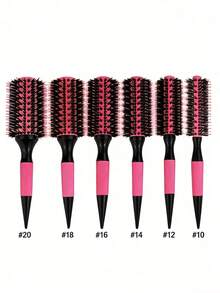 女士巴西美发造型梳 - 亮粉色和黑色尼龙/猪鬃混合梳齿，陶瓷梳筒，耐热梳齿，适用于巴西式头发护理，可搭配直发器/卷发棒使用，适合普通发质，粉黑配色，沙龙和家用皆宜，符合人体工学的舒适手柄设计，干湿两用，经久耐用，精准度高 - 彩色 - 查看 10