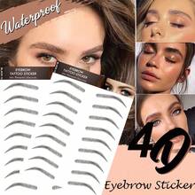 6 Sheets 54 Pairs 4d Black Hair-Like Waterproof Eyebrow Tattoos Stickers Transfers Temporary Brow Tattoo Peel Off Grooming Shaping Sticker In Arch Style - Black - View 2