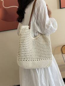 Beach Vacation Bag,Large-Capacity Women's Bag, 2025 New Style, Versatile One-Shoulder Woven Straw Commuter Tote Bag - White - View 5