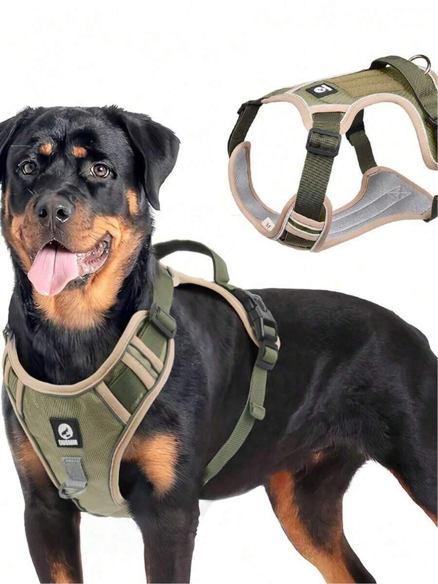 1 Set Pet Chest Harness (Leash Not Included), Reflective Large Dog Chest Strap, Walking Leash, Oxford Cloth Anti-Pull Anti-Choke - Khaki - View 1