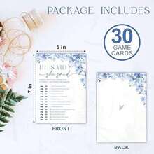 He Said She Said Bridal Shower Game - Blue Floral - 30 Pcs Double-Sided Fill-In Wedding Game Cards For Newlyweds, Engagement Party Activities & Decorations -A02 - 均碼 - 查看 3