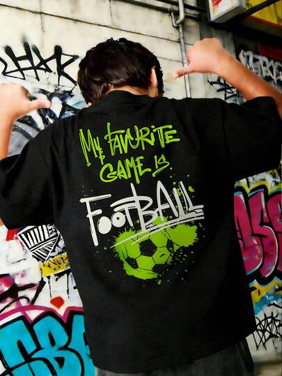 Camiseta de cuello redondo de manga corta con estampado informal para niños preadolescentes, top de verano