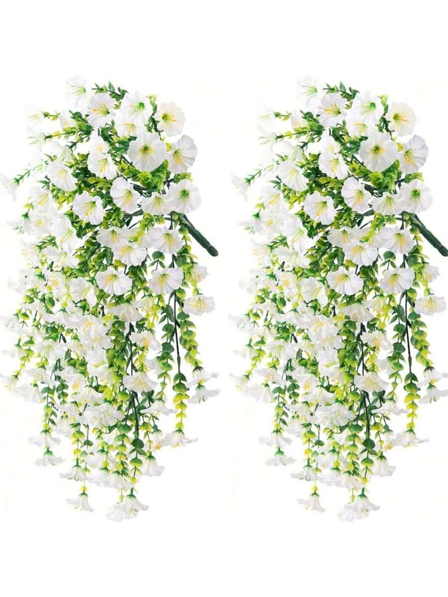 1pc Artificial Eucalyptus Silk Flower Vine, UV-Resistant Outdoor Hanging Greenery Decor For Anniversary, Graduation, Wedding, Party, Home, Office, Porch, Garden, Wall, Spring/Summer - White - View 1