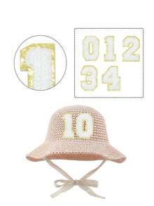 白色数字组合女童草帽，清新甜美，圆顶蕾丝系带，小渔夫帽，防晒帽，适合春夏、海滩、度假，平檐，短檐，防晒，适合25℃及以上气温。 - 彩色 - 查看 32