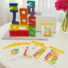 Blocs empilables en bois colorés, jouet de construction de blocs de réflexion mathématique pour enfants avec 15 cartes recto-verso, jouet de développement intellectuel - Multicolore - Voir 2