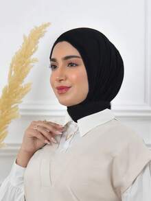 1pc Instant Triangle Hijab, All-In-One Tie-Up Design, Quick Wrap Without Slipping, No Undercap Or Folding Needed, Suitable For Daily Wear, Prayer, And Outings - Black - View 3