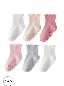 6双装女童荷叶边防滑袜，可爱防滑花边袜 - 彩色 - 查看 6