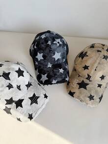 男女通用复古 Y2K 街头风棒球帽，心形和星星印花，适合休闲街头服饰 - 彩色 - 查看 6