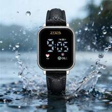 ZOEA Couple Digital Watches - 黑色錶帶/銀色盒子 - 查看 4