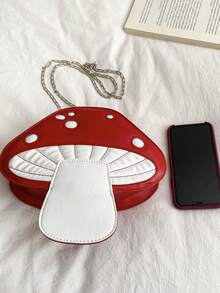 卡通蘑菇造型链条斜挎包，可爱又充满青春气息的单肩包 - 紅色 - 查看 4