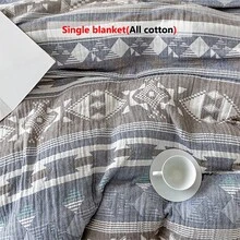 1 chiếc chăn gạc 3 lớp mềm mại và thoải mái, 100% cotton, trọng lượng cao, họa tiết kẻ caro thân thiện với da, kết cấu mịn và mềm mại, thích hợp để ngủ trưa, nghỉ ngơi, làm khăn choàng, hoàn hảo để thư giãn và ôm ấp. - GELIN-Xanh-Xám - Xem 7