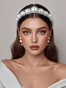 1 buah Bando Mewah Berhiaskan Mutiara & Berlian Imitasi, Aksesori Rambut Pengantin Elegan Cocok untuk Pernikahan, Pesta, Perjamuan, Bando Rambut, Musim Panas, Liburan, Perjalanan - Perak - View 6