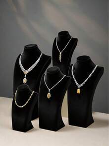 1pc Black Velvet Necklace Display Stand, Jewelry Necklace Holder Rack For Counter, Showcase, Jewelry Organization,Room Decor,Model Necklace Display Stand, Velvet Mannequin Neck Jewelry Pendant Hanger Rack, Window Showcase Jewelry Exhibition Props Back To School Jewelry Display Stand With Drawer Box For Earrings, Necklaces And Jewelry Storage, Featuring A Wooden Base, Desktop Storage Box And Multi-Functional Hanging Storage Rack,Mother's Day Gift. - 黑色 - 查看 1