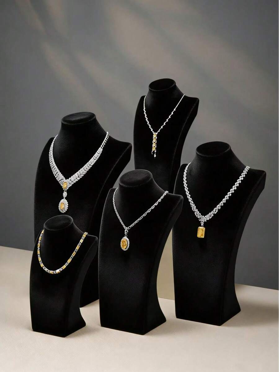 1pc Black Velvet Necklace Display Stand, Jewelry Necklace Holder Rack For Counter, Showcase, Jewelry Organization,Room Decor,Model Necklace Display Stand, Velvet Mannequin Neck Jewelry Pendant Hanger Rack, Window Showcase Jewelry Exhibition Props Back To School Jewelry Display Stand With Drawer Box For Earrings, Necklaces And Jewelry Storage, Featuring A Wooden Base, Desktop Storage Box And Multi-Functional Hanging Storage Rack,Mother's Day Gift. - 黑色 - 查看 1