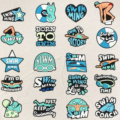 20pcs Swimming & Sports Themed Charms, Classic & Unique, Inspire Endless Creative Inspiration. Suitable For DIY Decoration On Shoes, Bags, Bracelets, Or As Party Gifts, Holiday Decor, Birthday Presents, Showcase Your Unique Personalized With The Basic Style