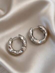 1 Pair Fashionable Minimalist Asymmetrical Hoop Earrings, Versatile Unique Design Suitable For Teenage Girls, Daily Wear And Festivals - Irregular - View 5