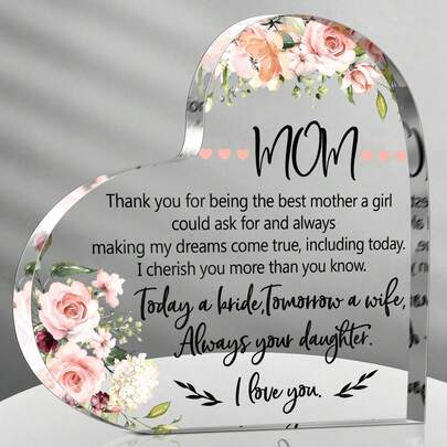 Mother's Day Gift - Acrylic Heart-Shaped Keepsake - Wedding Gift For 2026 - Given By Daughter - Thank You For Being The Best Mom - Heart-Shaped Keepsake - Happy Mother's Day Gift For The Bride