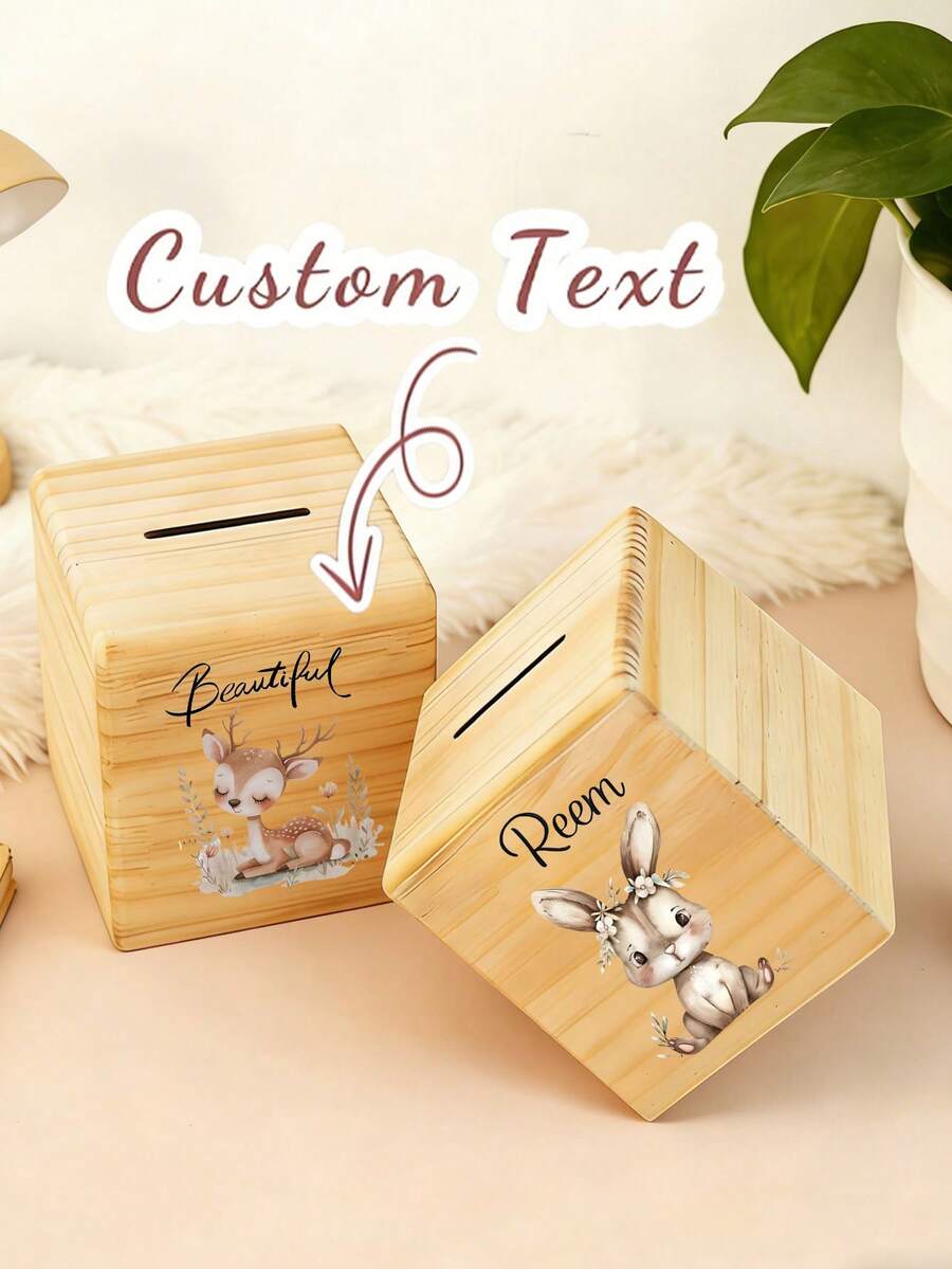 Customized Piggy Banks, Personalized Wooden Gifts With Children's Names, Storage Boxes Including Custom Coin Purses, Cute Animal And Floral Patterns, And Personalized Birthday Gifts. Multi-Purpose Home Decor Gifts Suitable For Children, Rooms, Offices, Or As Gifts; Also Suitable As Room Decor, Piggy Banks, Birthday Surprise Boxes, Baptismal Boxes, Servant Boxes, Etc. - Multicolor - View 1