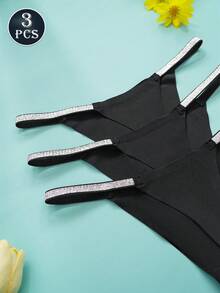 3条装性感低腰丁字裤，透气柔软无缝女士舒适内裤，黑色 - 黑色 - 查看 7