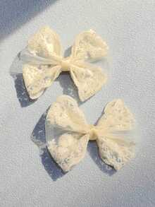 2pcs Elegant White Lace Bow Hair Clips, Suitable For Women's Daily Wear - Multicolor - View 7