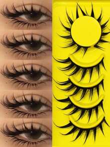 6/7 Pairs Wet Fox Eye False Eyelashes, Anime Cosplay Lashes, Thick Curly Wet Lashes, Makeup Tools - Black - View 13