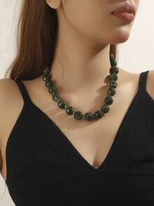 1 件波西米亚风格圆形几何树脂云朵效果串珠项链，带金属扣，手工珠宝，适合节日或日常佩戴 - 雲彩打結珠子項鍊 - 查看 10