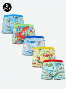 5条装青少年男童汽车印花内裤，柔软舒适青少年三角裤 - 彩色 - 查看 6