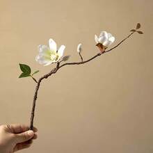 1/2支优雅仿真木兰花，白色木兰花带茎，白色花朵和绿色叶子，仿真绿色植物，适用于春夏家居装饰，卧室客厅书桌办公室婚礼派对装饰，波西米亚风格装饰，母亲节，毕业季礼物 - 彩色 - 查看 6