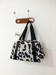 大容量奶牛纹旅行包，短途旅行行李包，轻便健身包 - 黑色 - 查看 5