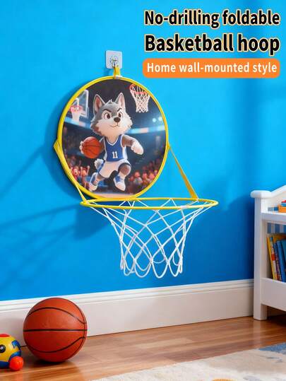 1 pieza Aro de baloncesto de tela para niños, diseño lindo para colgar en la pared/puerta, plegable y de almacenamiento, juguete interactivo de educación temprana, juguete de actividad para padres e hijos para interior/exterior, adecuado como regalo para el Día del Niño (pelota no incluida)