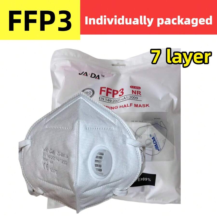 Mască facială unisex FFP3, ambalată individual, protecție cu 7 straturi, confortabilă pentru purtare prelungită, clemă nazală reglabilă și burete pentru o potrivire îmbunătățită, oferă protecție facială de înaltă calitate, potrivită pentru prelucrarea lemnului, alergare, drumeții, adunări, ciclism, pictură și alte activități.