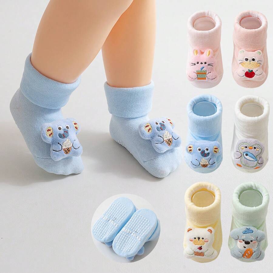 2 Pairs 2026 Spring A-Class Cotton Cartoon Baby Socks, Soft & Skin-Friendly Newborn Infant Rattle Socks - Multicolor - View 1