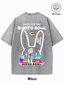 BadBunny Motif T-Shirt, Men's T-Shirt, Retro Wash T-Shirt, Pure Cotton, Everyday Wear, Casual Sweatshirt, Streetwear, Summer T-Shirt, Comfortable And Stylish, Perfect Gift. - 灰色 - 查看 2