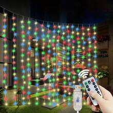 Đèn dây hoa trang trí tiệc cưới lãng mạn, đèn rèm LED điều khiển từ xa, 8 chế độ chiếu sáng, đèn dây sao chạy bằng USB cho phòng khách, phòng ngủ, sân khấu, trang trí trong nhà, đèn trang trí ngày lễ cho Eid, Lễ Phục Sinh, Ngày của Mẹ, Sinh nhật, Lễ đính hôn, Đám cưới. - Đèn rèm USB - Xem 24