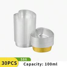 30个/包 一次性铝箔心形烘焙杯，金色/银色/红色可选，适用于烤箱和空气炸锅 - 彩色 - 查看 11