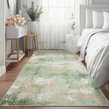 Wohnzimmerteppich, moderner abstrakter Teppich für das Schlafzimmer, weicher waschbarer Teppich für das Wohnzimmer, rutschfester dünner Flachgewebe-Bodenbelag für Wohnheim, Esszimmer, Eingangsbereich und Bürodeko - Gelbe und grüne Stücke - Übersicht 6