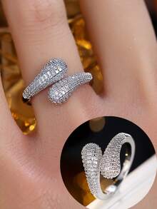1 buah Cincin Wanita yang Dapat Disesuaikan, Cincin Zirkonia Sintetis Bertatahkan Desain Mewah, Aksesori Fashion Cocok untuk Pemakaian Sehari-hari - cincin terbuka - View 5
