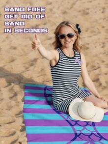 1pc/70cm*150cm Mermaid Tail Striped Beach Towel, Purple & Teal Scales Pattern Extra Large Beach Blanket, Soft Quick-Dry Non-Stick Sand Microfiber Beach Towel, Suitable For Vacation, Pool - Mermaid Tail - View 6