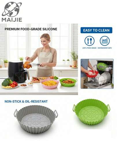 1/2 piezas Forros reutilizables de silicona negra para freidora de aire, insertos de silicona orgánica para freidora de aire, accesorios para freidora de aire, reemplazables para esterillas de hornear desechables. Bandeja de hornear redonda gruesa, apta para cocina saludable, adecuada para freidoras de aire de 4-7L, horno y microondas, antiadherente y fácil de limpiar