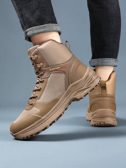 1 Pair Men's High-Top Outdoor Hiking Boots, Anti-Slip Durable Tactical Boots, Desert Boots, Outdoor Camping Shoes, Men's Trekking Shoes, Breathable Trail Running Shoes, Hiking Shoes For Crossing Gobi Desert, Breathable Men's Sports Shoes, Outdoor Mid-Cut Casual Versatile Shoes