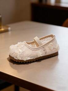 春季新款儿童透气网面公主鞋，韩版女童刺绣软底鞋，时尚防滑女童皮鞋 - 米色 - 查看 6