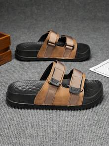 Men's Non-Slip Soft Sole Slide Sandals, Suitable For Home And Beach Use - Brown - View 4