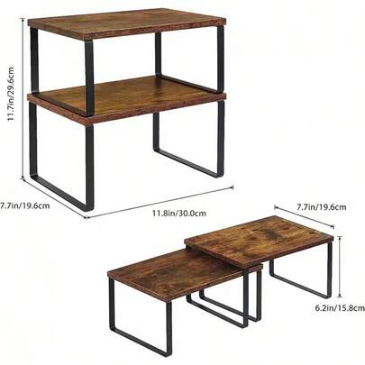 2 piezas Estante de almacenamiento para encimera de cocina, organizador de gabinete, apilable, estante de especias expandible, estante apilable para encimera de cocina, estante de almacenamiento de alimentos para gabinete, organizador vertical