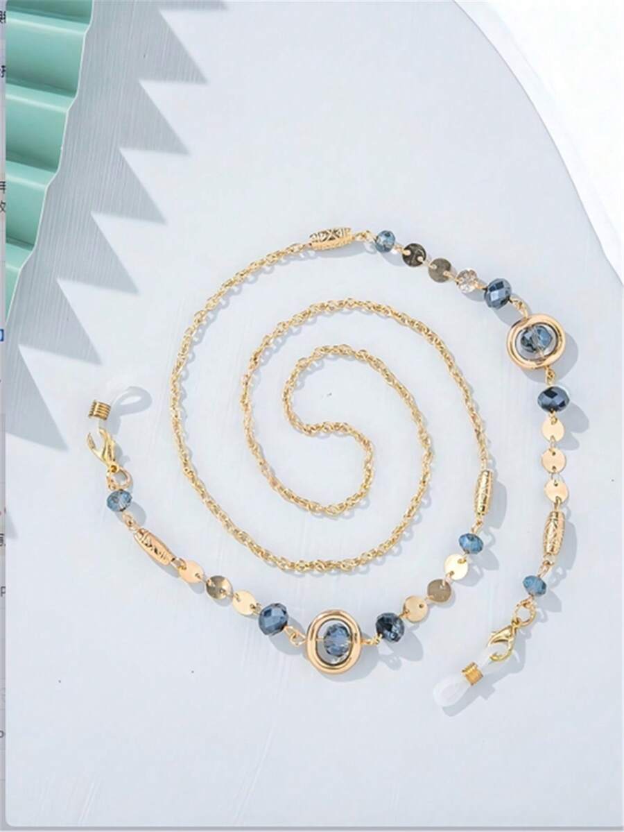 1 chiếc dây đeo kính bằng kim loại đính hạt pha lê - Màu xanh hải quân - Xem 1