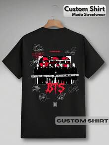 Unisex K-Pop World Tour  T-Shirt, Korean Idol Style, Fan Music Tour, Streetwear Print, 100% Cotton - 黑色 - 查看 4